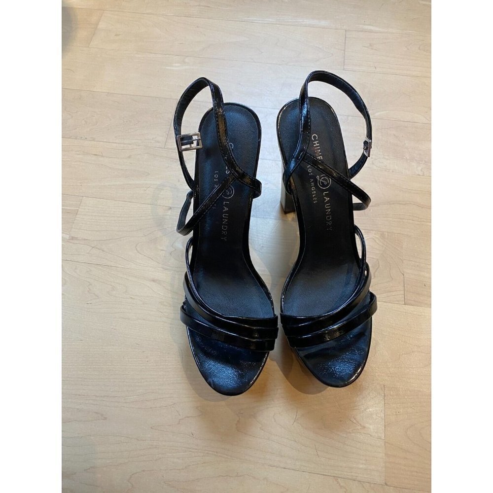 CHINESE Laundry New "Amella" Ankle Strap Black Platform Sandal Patent Heel - Picture 2 of 8